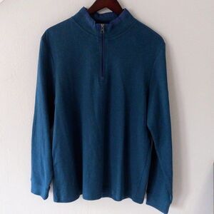 Bugatchi Large Mock Neck Heather Quarter Zip Sweater-Pullover-Peacock-Nylon Trim